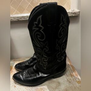 Justin Boots Vintage Black London Western Cowboy Boots Mens Size 9 EE
